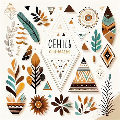 Create a set of Boho Shapes Clipart illustrations on a white background. The clipart should feature a variety of geometric and abstract shapes, with a bohemian-inspired style. Detailed descriptions for the Boho Shapes Clipart: The clipart should include a