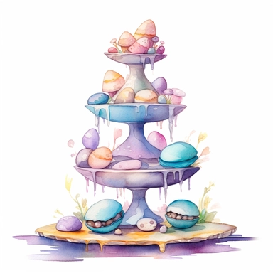 whimsical watercolour clip art against a white background easter themed cake on a cake stand