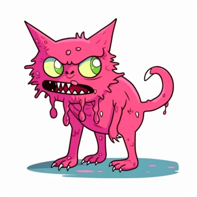 2d pink bubblegum cat zombie monster mutant on white background drawing in microsoft paint , no shadow, flat picture, clipart