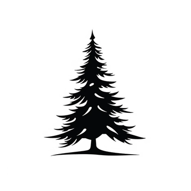 black and white silhouette of a christmas tree, clipart style, white background, thick lines, vector, simple design, flat colour, solid colour, christmascore
