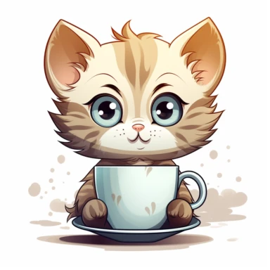 A cat holding a coffee cup with a wide-eyed expression, representing the love for caffeine clipart