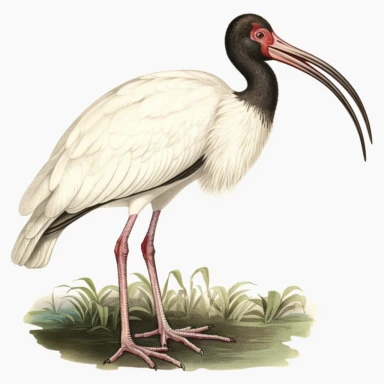 vintage 1920 Australian White Ibis Bird Illustration,Postcard 1920s Illustration, Vintage, Colorful, Antique, Ephemera, Clipart, 8k, Isolated on white