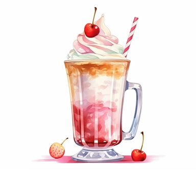 Immerse yourself in the world of delicious treats with this 3D watercolor clipart featuring a milkshake against a pristine white background. The artwork is crafted with soft and blended brushstrokes, replicating the translucent and vibrant nature of watercolors. The clipart exudes a mood of indulgence and delight, inviting viewers to savor the sweet and creamy goodness of a milkshake. Against the white background, the vibrant colors of the watercolor stand out, creating a visually appealing comp