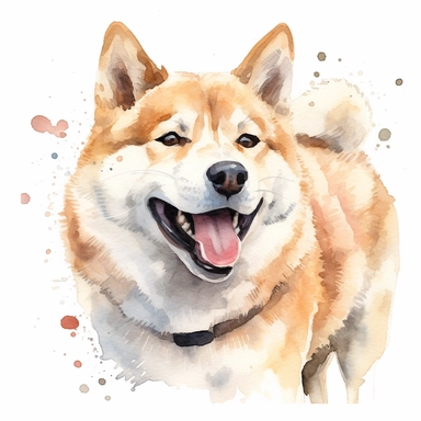Akita Inu dog happy, watercolor, sharp illustration clipart, insane detail, white background