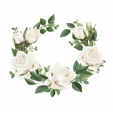 1 White Rose Flower Crown, Clipart, White background, in Flat Design