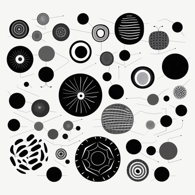 Design a flat black and white clipart diagram of human cells