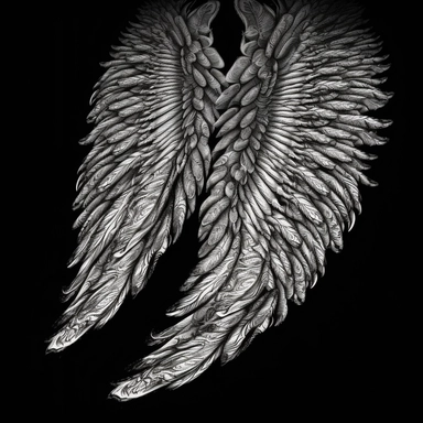 sketch clipart of angelic wings, hd, white on black background, spaced out,--ar 3:2