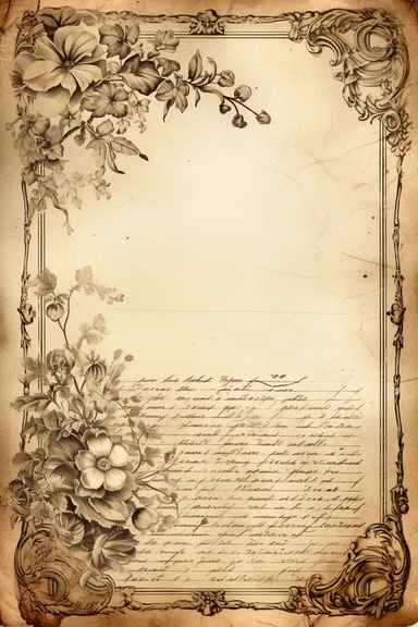 antique, vintage, victorian style sheet of paper, with vignette, frame, certificate, torn edges, minimalist, white background, clipart, scrapbooking
