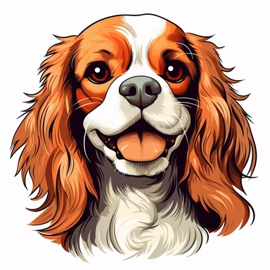 clipart of a happy cavalier king charles spaniel, americana style, portrait, white background, vector style
