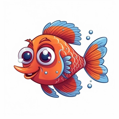 friendly cartoon fish modern clipart vector, white background, no outline