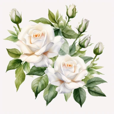 white climbing roses watercolor clipart. summer, inviting, wonderful, happy, love