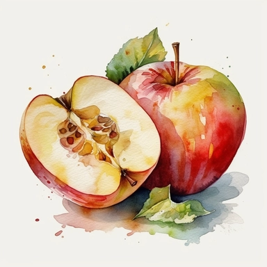 apple cut in half, watercolor, clipart
