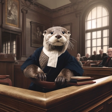 an otter in law court discovering its limitations, clipart, Microsoft Paint, photographed by Rankin