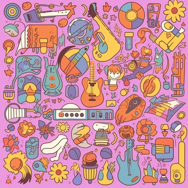 groovy clip art in pastels on pink background