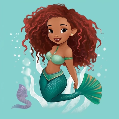 a black baby little mermaid, disney style, disney's the little mermaid ariel, detailed fin, detailed clipart full body,