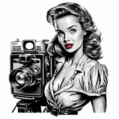 film noir theme, pin up girl clipart in a modern photography style, free-spirited and natural feel, white background, scalable vector format, highly detailed textured 8k