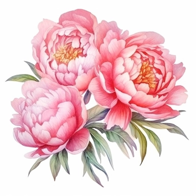 Watercolor pink peonies clipart on a white background in the style of feminine sticker art, Tanya Shatseva, storybook illustration, Georgia O'Keeffe, flower and nature motifs, colored line art, colored outlines, cottagecore design, watercolor on white background, ombre, sunny tones, colored line art, colored outlines, iridescent ombre, gradient shading, vibrant tone, vibrant digital art oil paint photorealism, an illustration of a colored flower, meticulous sketches, Magali Villeneuve, simple, c