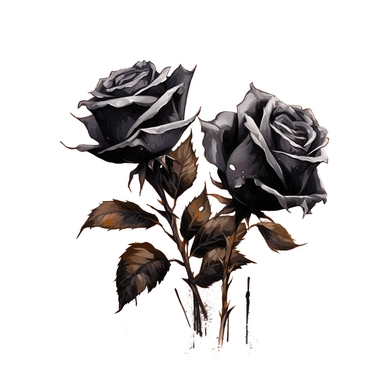 clipart of black roses, oil color paint style, white background, simple and a bit sharp