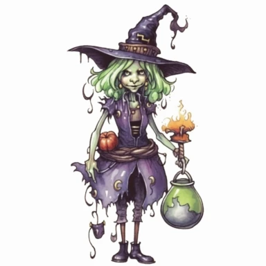 witch holding a potion, full body Clipart, hand draw Illustration clipart, 4K, extremely detailed, isolated on white background