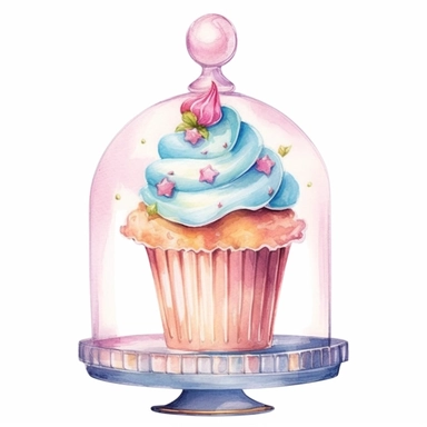 whimsical watercolour clip art against a white background easter themed cupcake under a glass dome  - <@1098423716465102849> (Waiting to start)