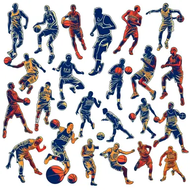 basketball stickers in the style of bansky, clip art