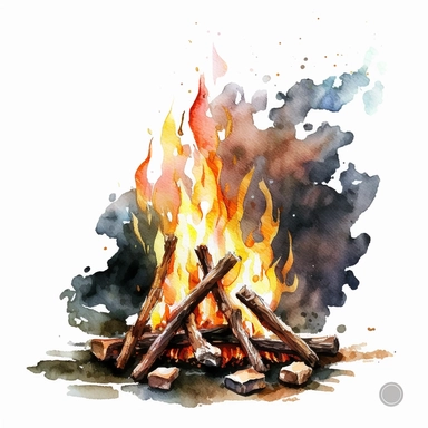 watercolor clipart by nita engle, a simple bonfire, white background