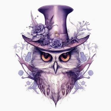 witch owl wearing witch hat , in the style of mystic mechanisms ,pencil art illustrations, Isolated white background, reimagined by industrial light and magic, lith printing, illusory images, watercolor clipart, very subtle purple tones, , ,