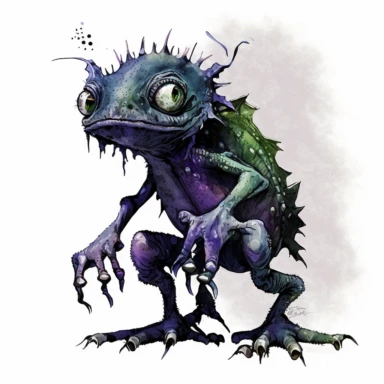 ink wash cute creature clipart on transparent background, rodney matthews style, no splash, black inky blue purple violet green, single sheet, 4k