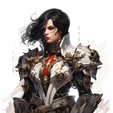 beautiful ADEPTA SORORITAS warhammer 40k fantasy character, dark hair, paint art style, clipart, white background, superrealistic, one of a kind