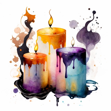 halloween candles water color and hyperrealistic. white background. no tags. CLIPART