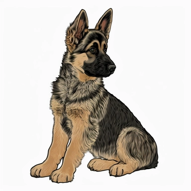 A German Shepherd puppy is a loyal and intelligent breed of dog. They are courageous and protective of their family. They are known for their friendly and outgoing personalities, and their strong sense of smell and hearing. Their thick, double-coat is usually black and tan in color. They need regular exercise and training in order to stay healthy and happy. This clip art depicts a German Shepherd puppy with its head held high, ready to explore and protect its family. Its fur is shiny and black a