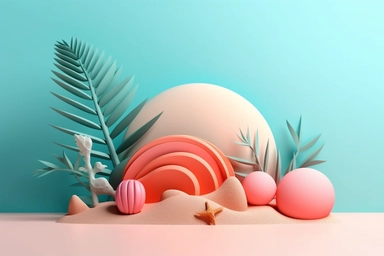 3d abstract summer nature beach object clipart with Gradient Color Overlay Background, minimal, soft color, artistic, high resolution, 8K,