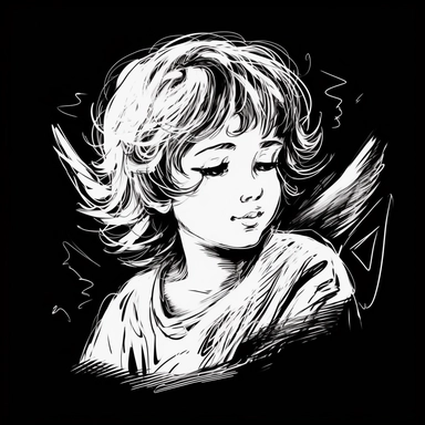 sketch clipart of cute angel, hd, white on black background, spaced out,--ar 3:2