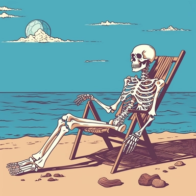 clipart, skeleton chilling on the beach