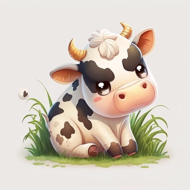 cute cow clipart, white background, game asset