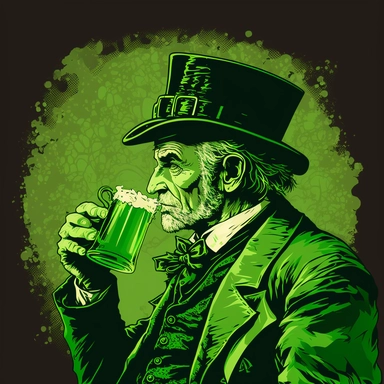 leperchaun drinking a beer, green background, clipart