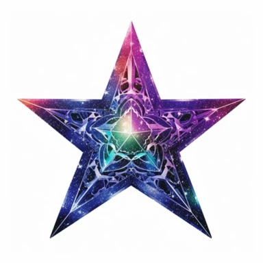 discopunk witches 5 point star, northern lights, isolated on white background, clipart, highly detailed
