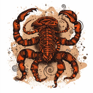 old style fire scorpio zodiac, vector design illustration, in the style of detailed heavy metal embroidery, hand-painted details, Horoscope Clipart, isolated white background