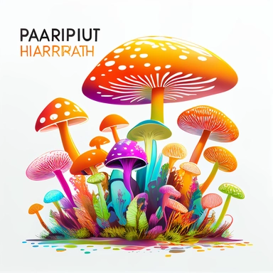 Create a radiant and colorful high fidelity digital clipart art piece (PNG) featuring a diverse mushroom habitat set against a white background, without any text or words. The artwork should showcase the biodiversity of the fungi and their surrounding ecosystem, including mushrooms with smooth and round tops where needed. The overall style should be highly detailed and true-to-life.