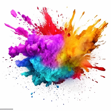 Holi pigment powder explosion, clipart, white background
