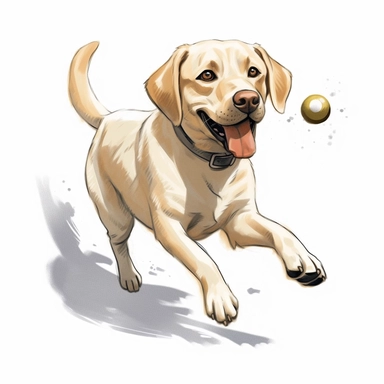 Labrador Retriever, Playing Fetch, cartoon, Clipart, white background, no text, no caption