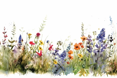 border of Meadow Wild Flowers Watercolor, Masterpiece, high details, high quality, real art, Clipart, solid background
