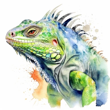 Green iguana, watercolor, sharp illustration clipart, insane detail, white background
