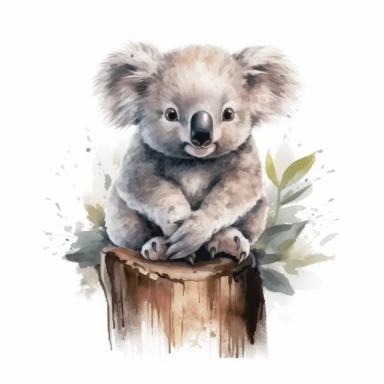 cute Koala Clipart sitting and smiling in the style of oil painting, on a white background