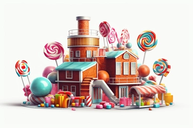 Candy factory, clipart, HD, isolated white background, spaced out