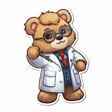 Cute Teddy Bear Clip Art, sticker, different move, wearing clothes, white background, 4K, Scientist, doing their job