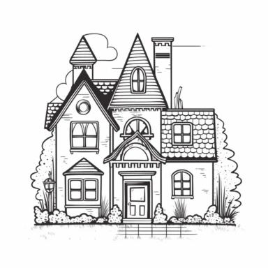 black and white house clipart, hand drawn house, doodle, cute house, clean and simple line art, no shadows, no background