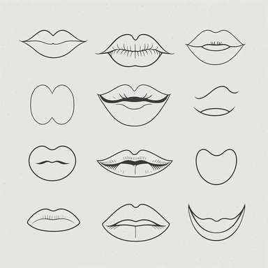 simple outline of cartoon lips, minimalist, black on white, lineart, 2d flat file, silhouette, clipart, svg
