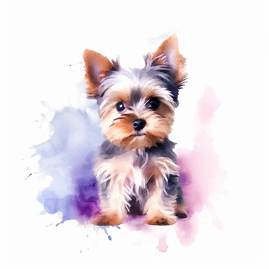 yorkie dig watercolor clipart, minimalist, bright colors, isolated white background, 8k