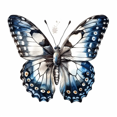 Blue Clipper Butterfly colored with watercolor, clipart, isolate in white background